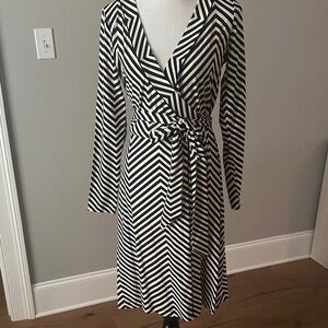 Black and White Striped Wrap Dress
